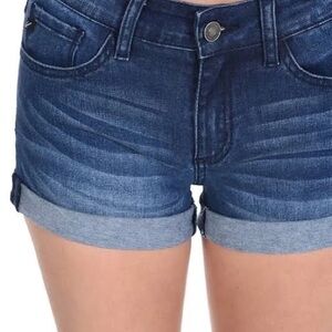 Kancan Med Rise Dark Wash Cuffed Denim Shorts. Size L